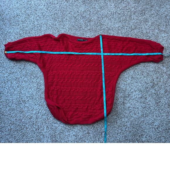 LAUREN, Ralph Lauren Sweater, Size Large, Red Cable Knit poncho sweater; baggy - Picture 5 of 8